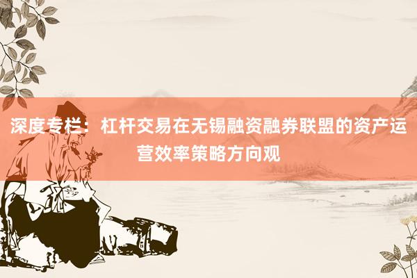 深度专栏：杠杆交易在无锡融资融券联盟的资产运营效率策略方向观