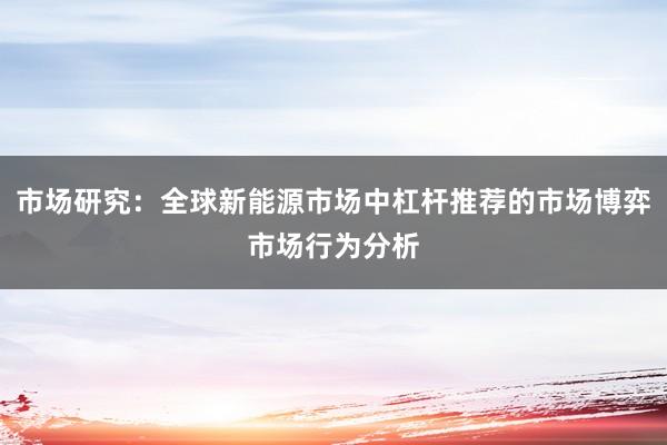 市场研究：全球新能源市场中杠杆推荐的市场博弈市场行为分析