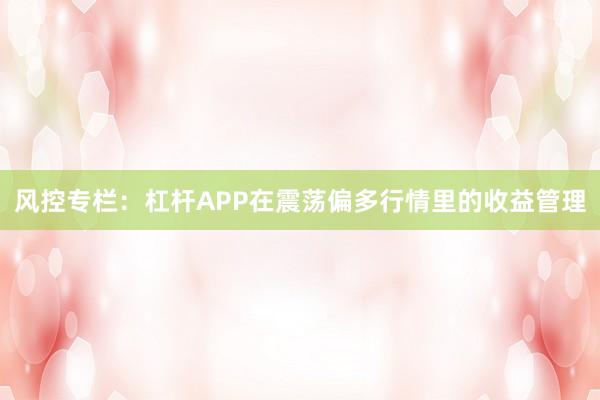 风控专栏：杠杆APP在震荡偏多行情里的收益管理