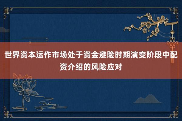 世界资本运作市场处于资金避险时期演变阶段中配资介绍的风险应对