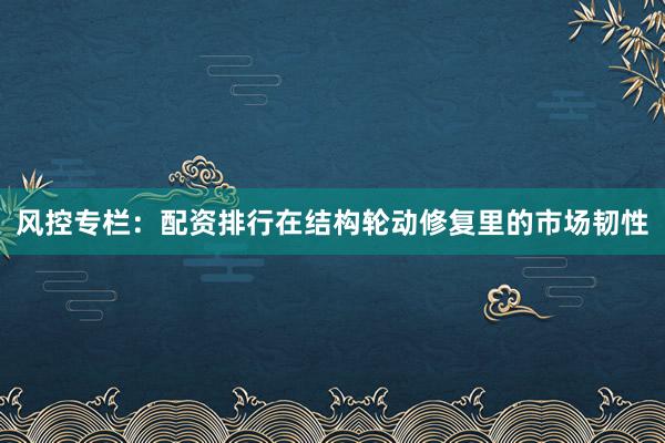 风控专栏：配资排行在结构轮动修复里的市场韧性