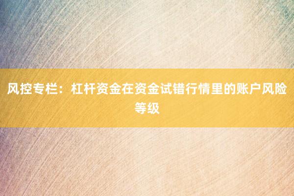 风控专栏：杠杆资金在资金试错行情里的账户风险等级