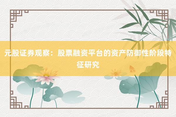 元股证券观察：股票融资平台的资产防御性阶段特征研究