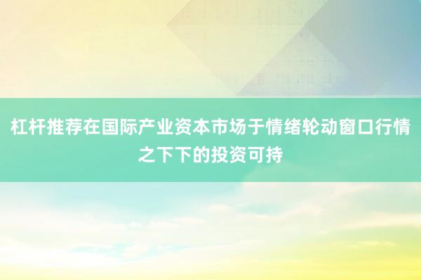 杠杆推荐在国际产业资本市场于情绪轮动窗口行情之下下的投资可持
