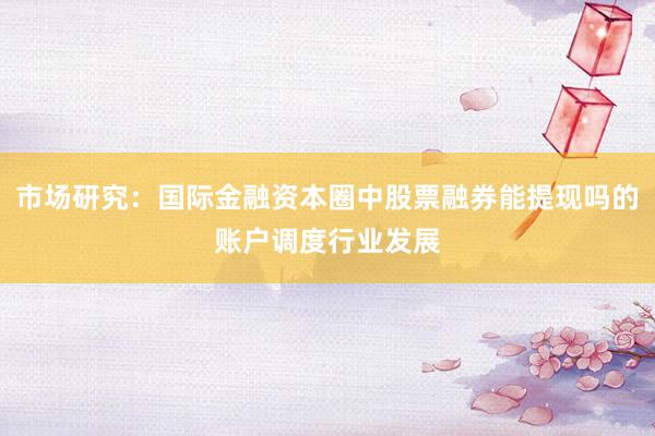 市场研究：国际金融资本圈中股票融券能提现吗的账户调度行业发展