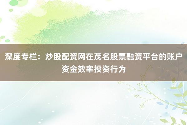 深度专栏：炒股配资网在茂名股票融资平台的账户资金效率投资行为