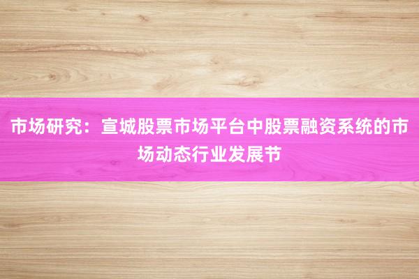 市场研究：宣城股票市场平台中股票融资系统的市场动态行业发展节