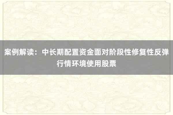 案例解读：中长期配置资金面对阶段性修复性反弹行情环境使用股票