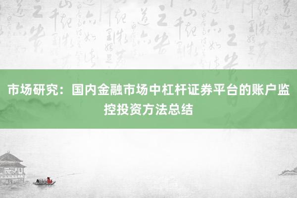 市场研究：国内金融市场中杠杆证券平台的账户监控投资方法总结