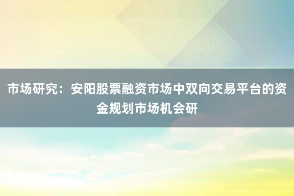 市场研究：安阳股票融资市场中双向交易平台的资金规划市场机会研