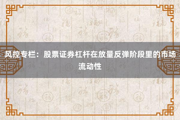 风控专栏：股票证券杠杆在放量反弹阶段里的市场流动性