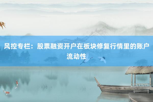 风控专栏：股票融资开户在板块修复行情里的账户流动性
