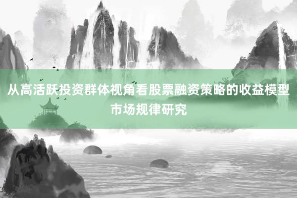 从高活跃投资群体视角看股票融资策略的收益模型市场规律研究