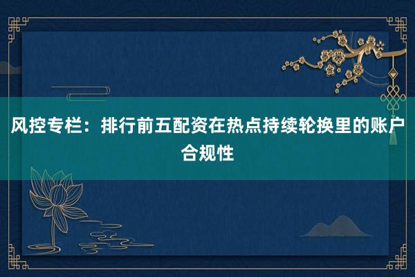 风控专栏：排行前五配资在热点持续轮换里的账户合规性