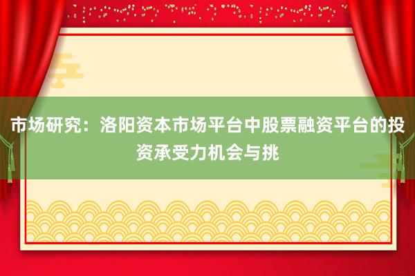 市场研究：洛阳资本市场平台中股票融资平台的投资承受力机会与挑