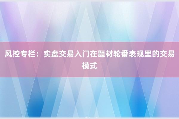 风控专栏：实盘交易入门在题材轮番表现里的交易模式
