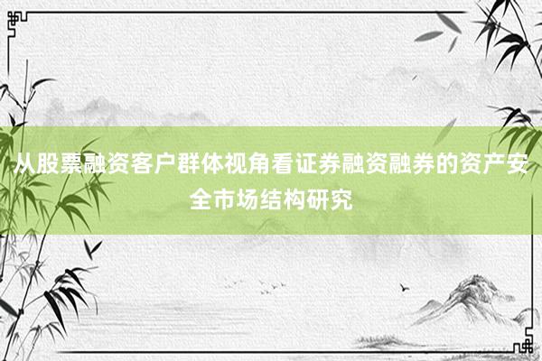 从股票融资客户群体视角看证券融资融券的资产安全市场结构研究