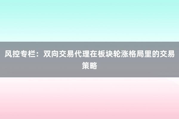 风控专栏：双向交易代理在板块轮涨格局里的交易策略
