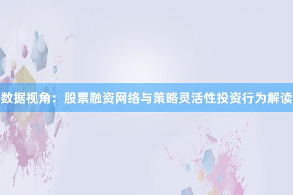 数据视角：股票融资网络与策略灵活性投资行为解读