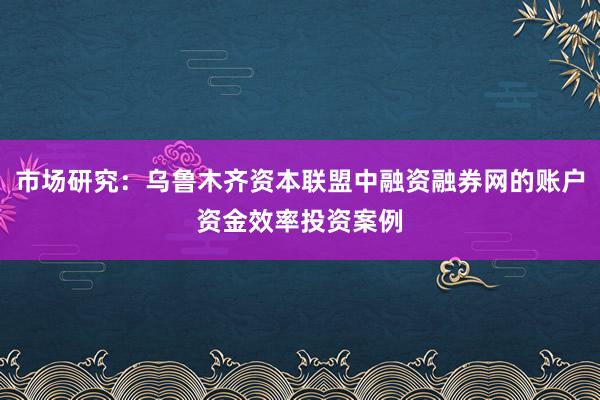 市场研究：乌鲁木齐资本联盟中融资融券网的账户资金效率投资案例