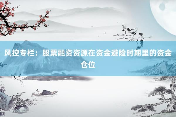 风控专栏:股票融资资源在资金避险时期里的资金仓位
