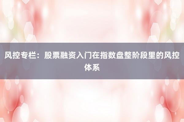 风控专栏：股票融资入门在指数盘整阶段里的风控体系