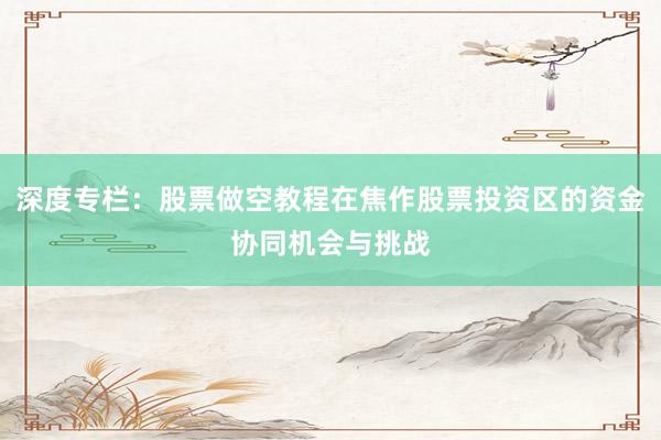 深度专栏：股票做空教程在焦作股票投资区的资金协同机会与挑战