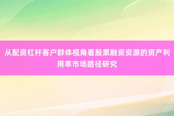 从配资杠杆客户群体视角看股票融资资源的资产利用率市场路径研究