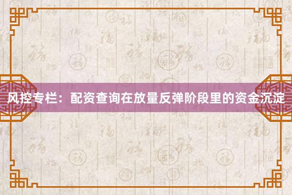风控专栏：配资查询在放量反弹阶段里的资金沉淀