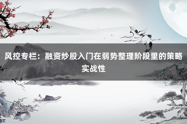 风控专栏：融资炒股入门在弱势整理阶段里的策略实战性