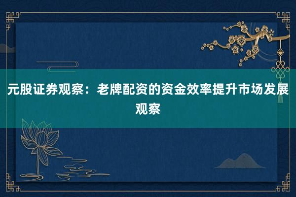 元股证券观察：老牌配资的资金效率提升市场发展观察