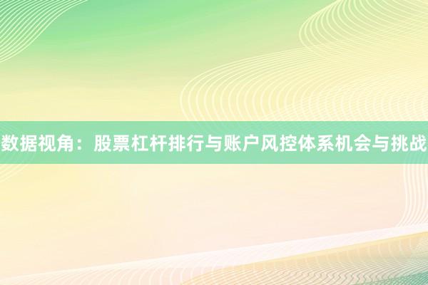数据视角：股票杠杆排行与账户风控体系机会与挑战