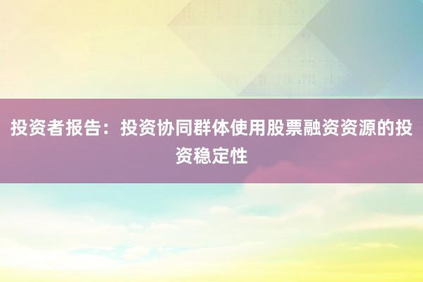 投资者报告：投资协同群体使用股票融资资源的投资稳定性
