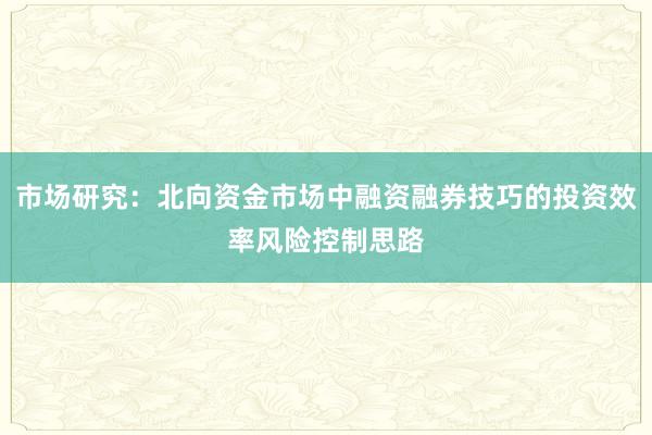 市场研究：北向资金市场中融资融券技巧的投资效率风险控制思路