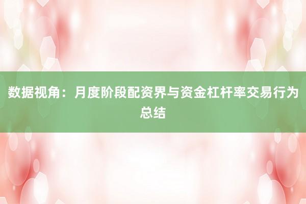 数据视角：月度阶段配资界与资金杠杆率交易行为总结
