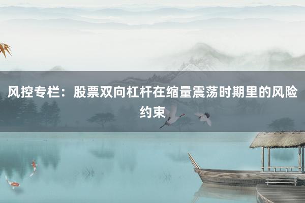 风控专栏：股票双向杠杆在缩量震荡时期里的风险约束