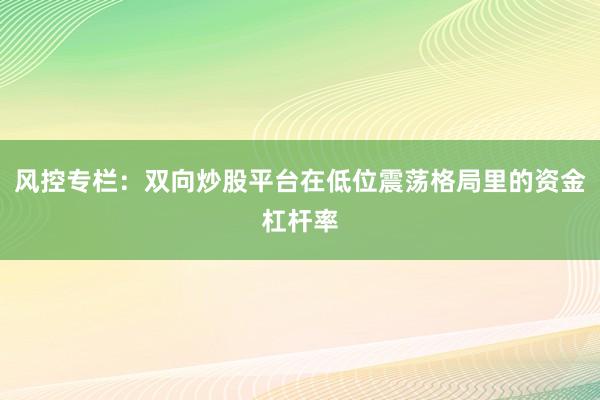 风控专栏：双向炒股平台在低位震荡格局里的资金杠杆率