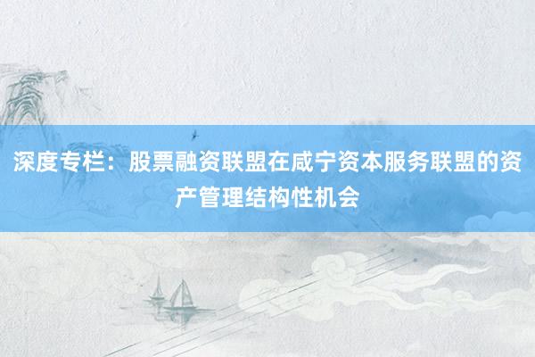深度专栏：股票融资联盟在咸宁资本服务联盟的资产管理结构性机会