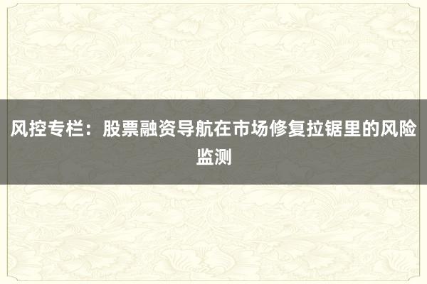 风控专栏：股票融资导航在市场修复拉锯里的风险监测