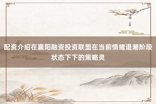 配资介绍在襄阳融资投资联盟在当前情绪退潮阶段状态下下的策略灵