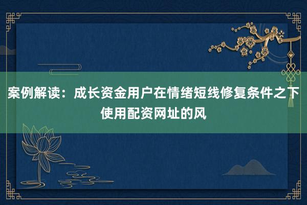 案例解读：成长资金用户在情绪短线修复条件之下使用配资网址的风