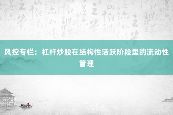 风控专栏：杠杆炒股在结构性活跃阶段里的流动性管理