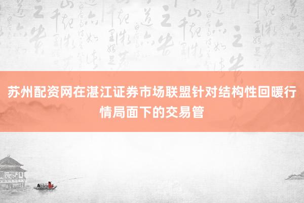 苏州配资网在湛江证券市场联盟针对结构性回暖行情局面下的交易管