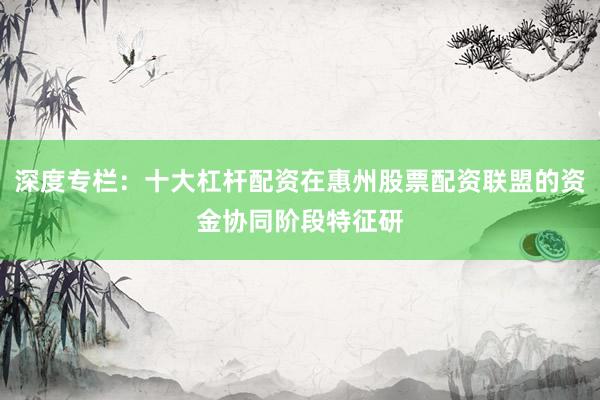 深度专栏：十大杠杆配资在惠州股票配资联盟的资金协同阶段特征研
