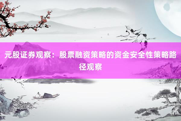 元股证券观察：股票融资策略的资金安全性策略路径观察