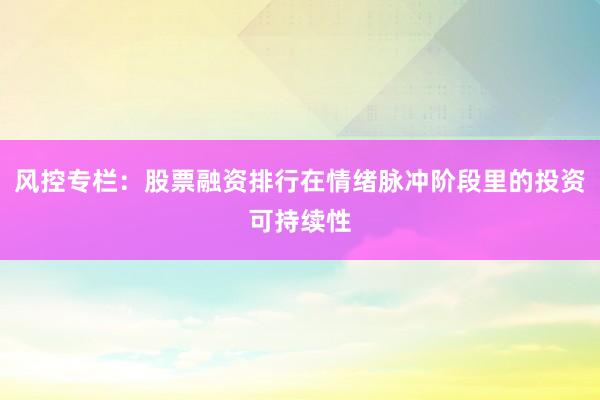 风控专栏：股票融资排行在情绪脉冲阶段里的投资可持续性