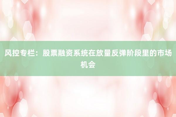 风控专栏：股票融资系统在放量反弹阶段里的市场机会