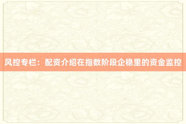风控专栏：配资介绍在指数阶段企稳里的资金监控