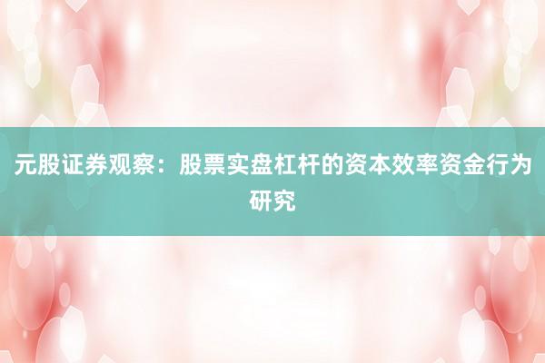 元股证券观察：股票实盘杠杆的资本效率资金行为研究
