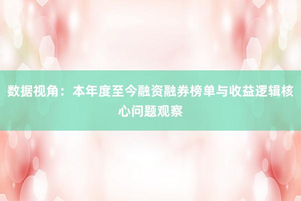 数据视角：本年度至今融资融券榜单与收益逻辑核心问题观察
